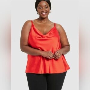 Ava & Viv Women's Plus Size Vibrant Red Camisole Top With Cowl Neck